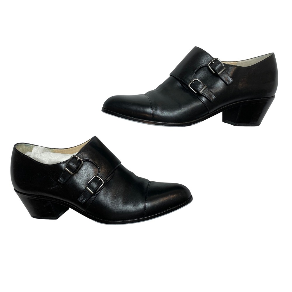 Via Spiga Cielo Oxford Booties Womens 8 Black Monk Strap Double Buckle Cap Toe